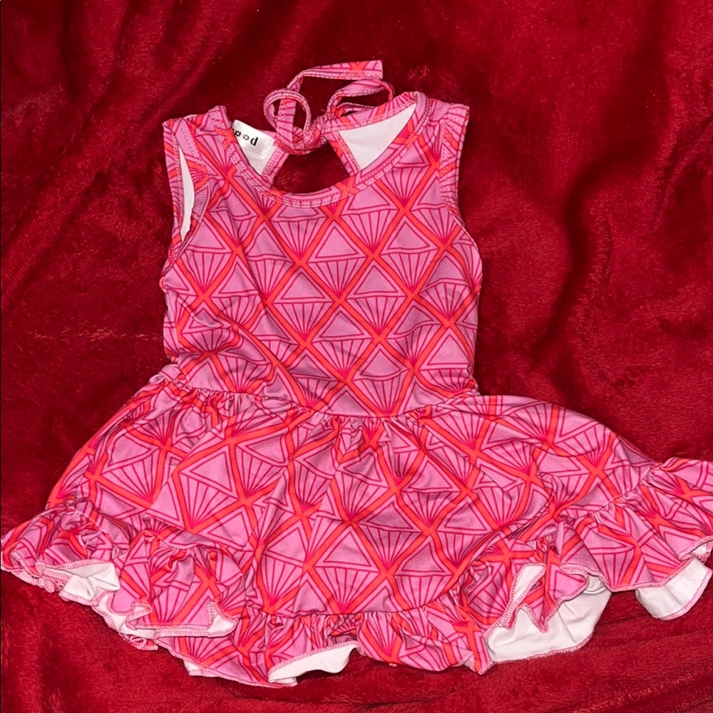 Pink Geometric Halter Ruffle Skirt Kids Casual Dress